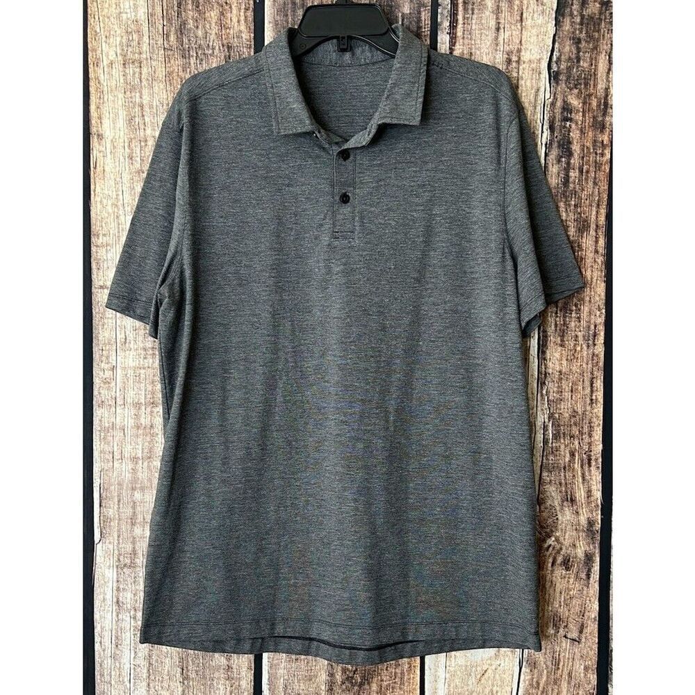 Lululemon Polo Shirt Men Large Gray Evolution Performance Stretch Wicking